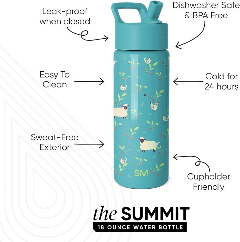 Kids Water Bottle & Toddler Cup | 18oz | Sheep | Insulated Stainless Steel Toddler Water Bottle Kids Tumbler with Straw | Spill Proof for School Girls | Sheeps & Strawberries - Image 1