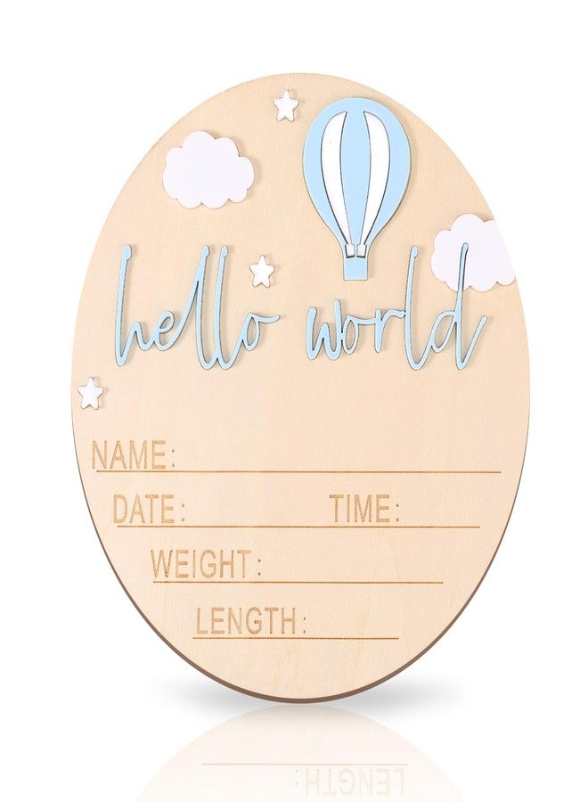 lasuroa Wooden Baby Announcement Sign, 5.9 Inch Hello World Newborn Name Sign for Boy or Girl Birth Announcement Name Board for Hospital Nursery Decor Baby Shower Photo Prop - Image 1
