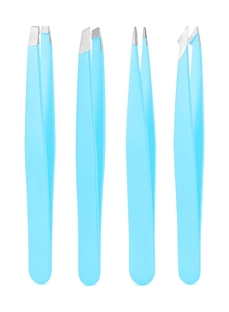 Generic Tweezers Set, High Precision Stainless Steel Eyebrow Tweezers for Facial Hair, Inward Growing Hair and Splinter Remover Kit, Suitable for Women and Men, 4-Piece Set. (Blue) - Image 1