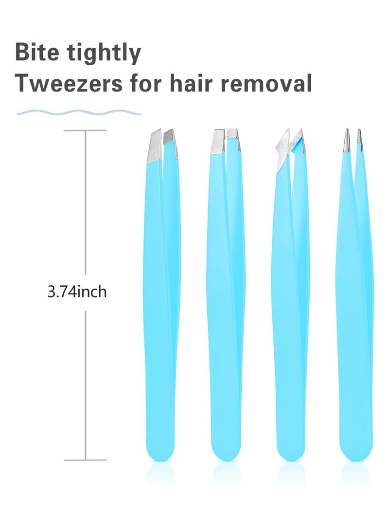 Generic Tweezers Set, High Precision Stainless Steel Eyebrow Tweezers for Facial Hair, Inward Growing Hair and Splinter Remover Kit, Suitable for Women and Men, 4-Piece Set. (Blue) - Image 2