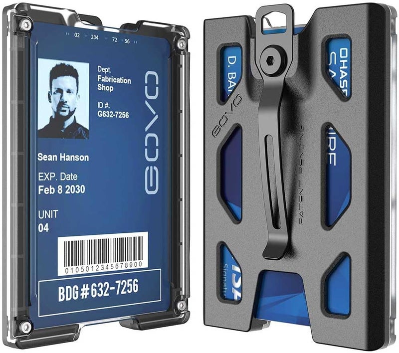 Badge Holder/Wallet - Durable Polycarbonate ID/Credit Holder with Metal Clip and 4 Cards Slot (Holds 1to 4 Cards) Black - Image 1
