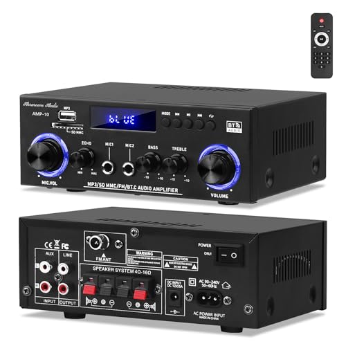 Beffkkip Amp10 Amplifier Home Audio,400W Power Amplifier 2 Channel Stereo Receiver with Bluetooth 5.0,Active Subwoofer Output, FM Radio, USB/SD/AUX, MIC, Remote Control for Home Theater - Image 1