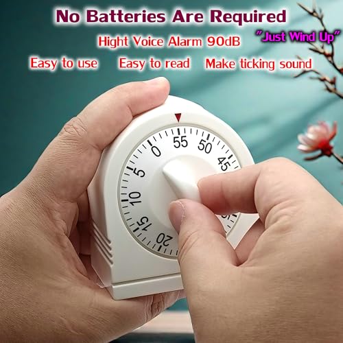 NUOSWEK 60 Minute Wind Up Timer, Visual Mechanical Timer with Loud Alarm, Manual Countdown Timers for Classroom, Home, Study and Cooking (White) - Image 4