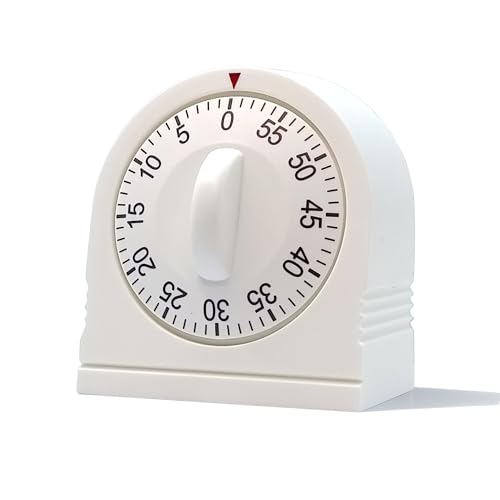 NUOSWEK 60 Minute Wind Up Timer, Visual Mechanical Timer with Loud Alarm, Manual Countdown Timers for Classroom, Home, Study and Cooking (White) - Image 1