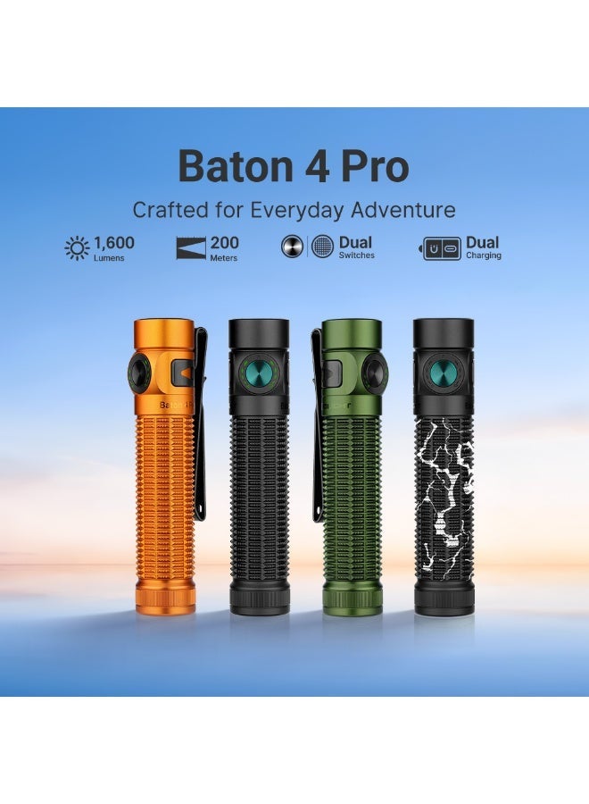 Olight Baton 4 Pro (Matte Black) CW, 1600 Lumens High Power LED Flashlight, 200m Beam Compact EDC Light, Rechargeable USB-C Flashlight for Camping, Hiking, Emergency - Image 3