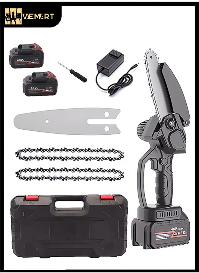 WEMART Mini Chainsaw, 8 inch Cordless Electric Chainsaw with 48V Rechargeable 2000mAh Battery, One-Hand Portable Electric Saw for Tree Branch Trimming Wood Cutting Gardening  - Image 1