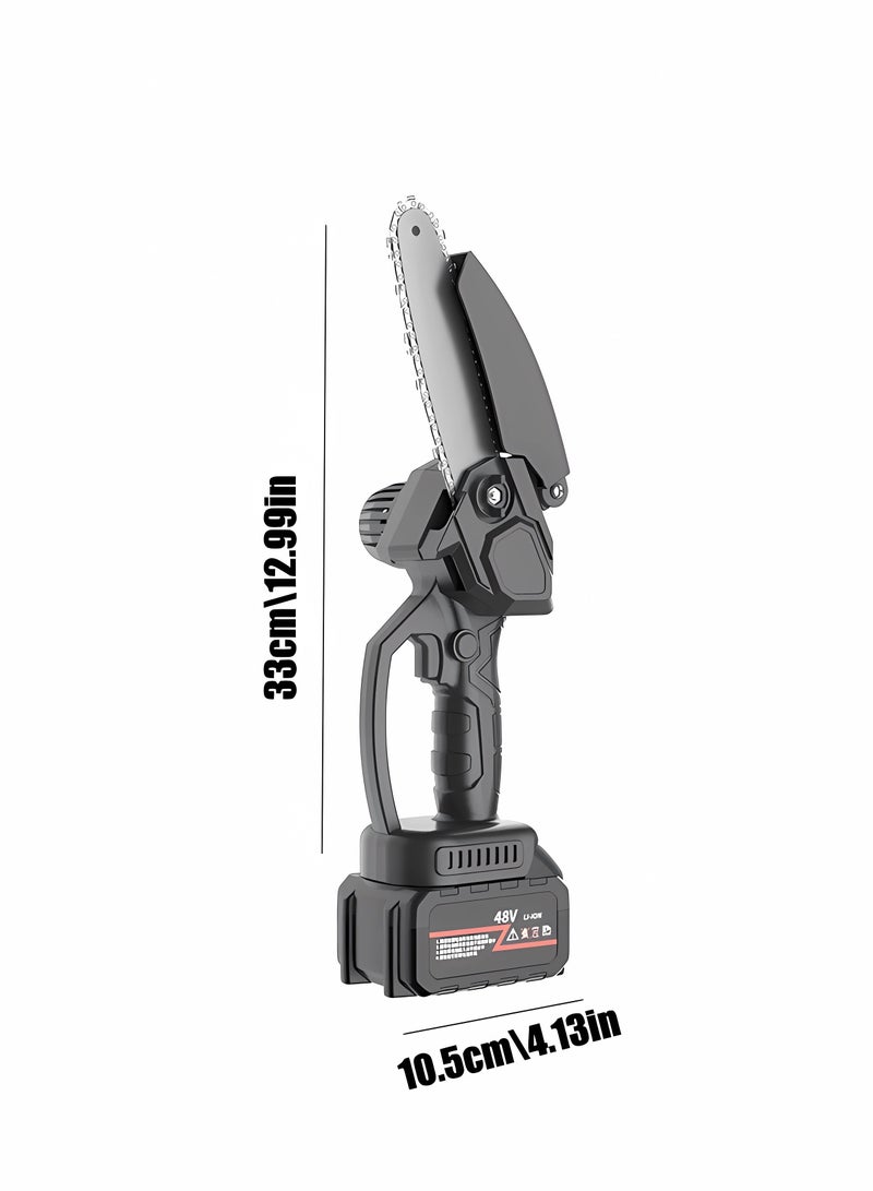 Mini Chainsaw, 8 inch Cordless Electric Chainsaw with 48V Rechargeable 2000mAh Battery, One-Hand Portable Electric Saw for Tree Branch Trimming Wood Cutting Gardening