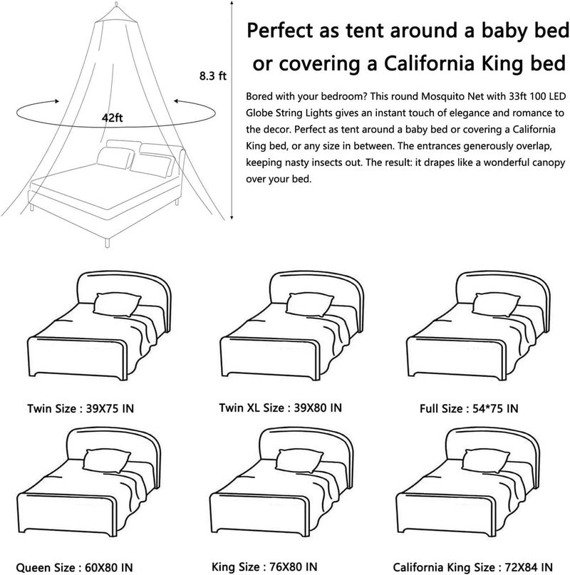 Comtelek Mosquito Net Bed Canopy for Girls,King Canopy Bed Curtains Full Queen Size from Ceiling,Dome Mosquito Netting Bed Tent Twin Girls Princess Canopy Bed White Decor for Baby Crib,Kid Bed and Adult Beds - Image 5
