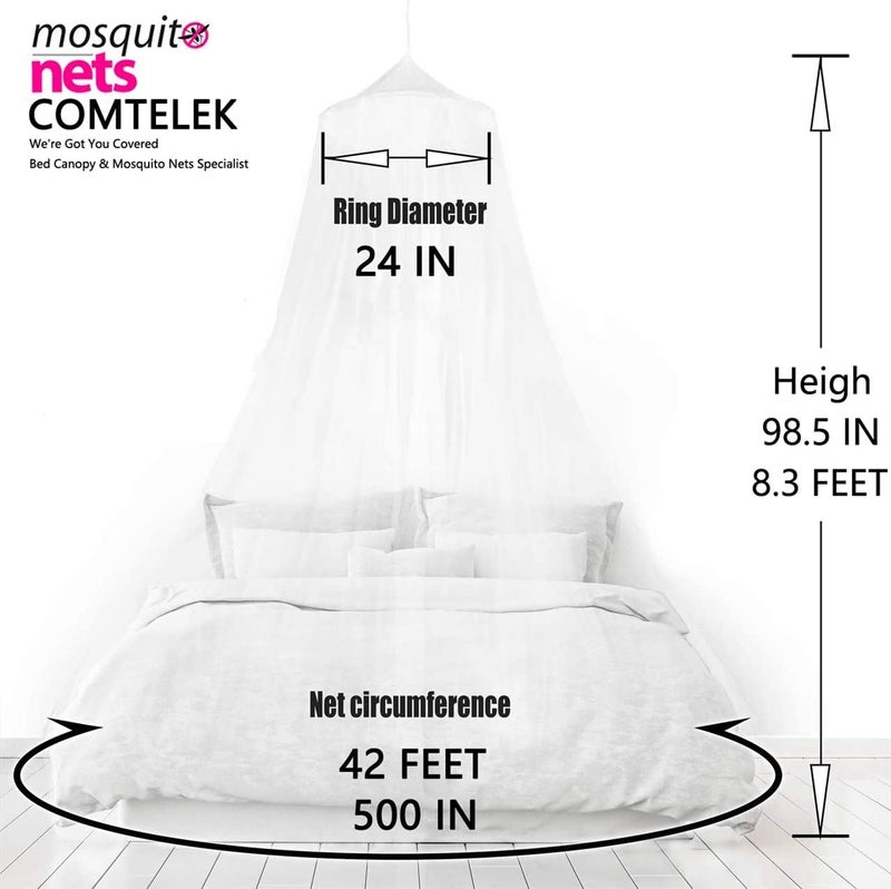Comtelek Mosquito Net Bed Canopy for Girls,King Canopy Bed Curtains Full Queen Size from Ceiling,Dome Mosquito Netting Bed Tent Twin Girls Princess Canopy Bed White Decor for Baby Crib,Kid Bed and Adult Beds - Image 2