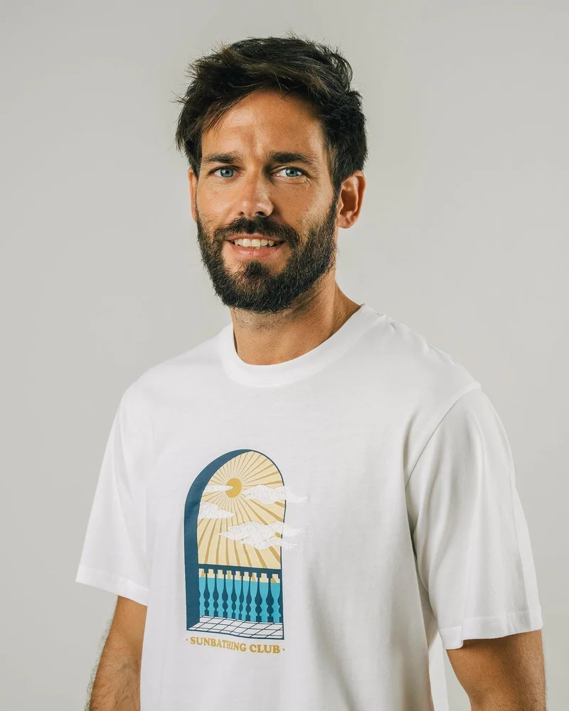 Brava Fabrics Sunbathing Club Embroidered White T-Shirt 100% Organic Cotton