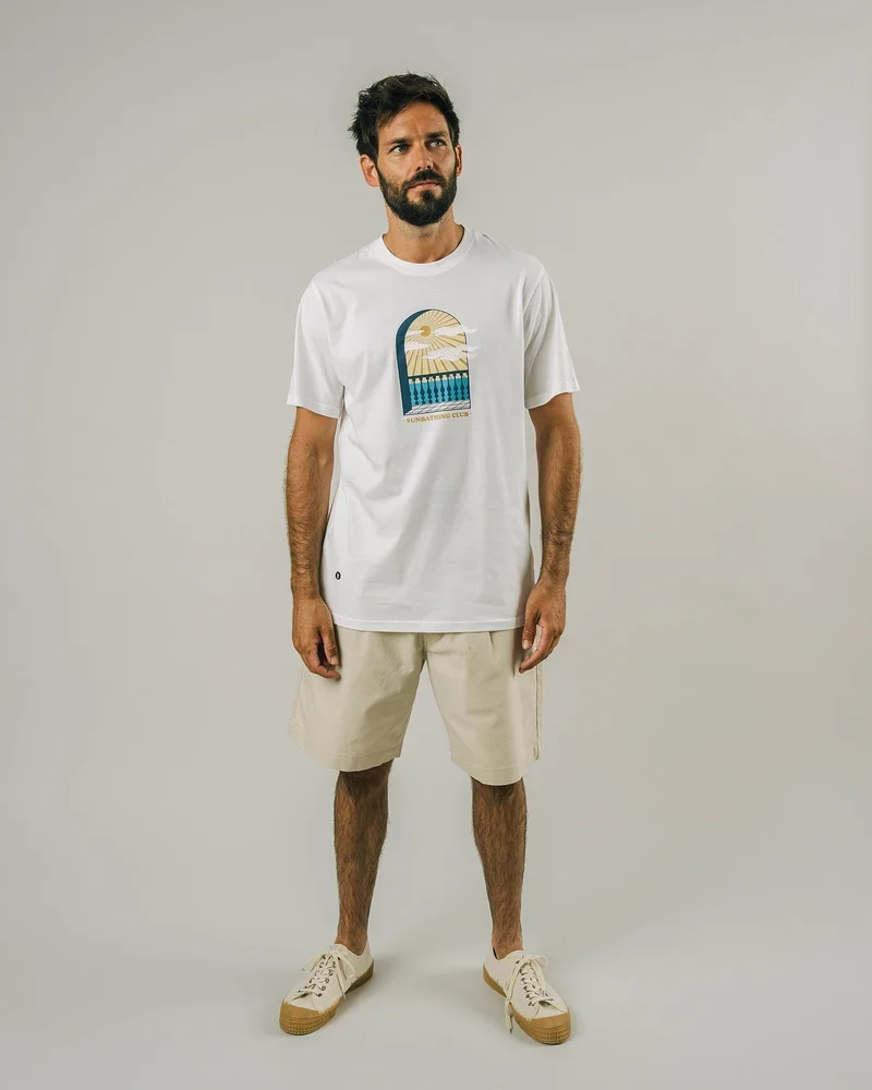 Brava Fabrics Sunbathing Club Embroidered White T-Shirt 100% Organic Cotton