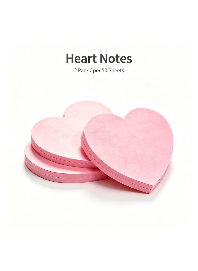 2 Pack Kraft Paper Sticky  Notes Heart Shaped Self-Stick Blank Book Tabs Paper Markers Sticky Notes Pad 100 Sheets Index Sticker (Pink) - Image 1