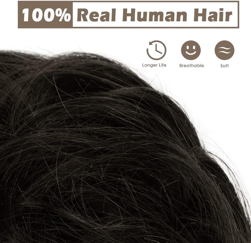 بارسدار 100% رباطات شعر ��ن الشعر البشري، خصلات شعر كثيفة مجعدة فوضوية قطع شعر إضافية لتصفيفات شعر الزفاف للنساء والأطفال كعكة الشعر الفوضوية من الشعر الحقيقي كعكات الشعر الدونات 1B#-أسود 32 جرام - Image 2