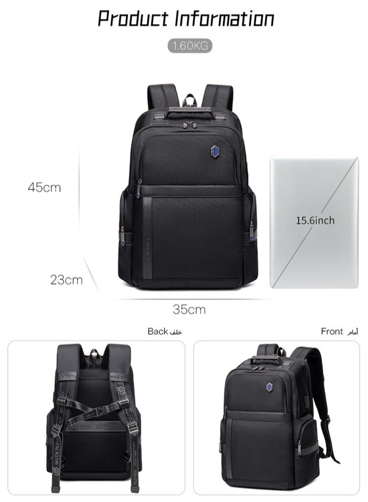 ARCTIC HUNTER Business Travel Backpack with USB Charging Port for Men, Large College School Book Bag Durable Commuter Bag, Black  - Image 3