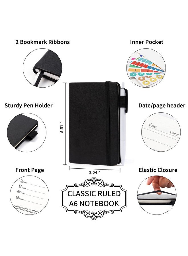 feela 15 Pack Pocket Small Notebooks Bulk, Mini Cute Notepads Hardcover College Ruled Lined Journals with Pen Holder for School Business Memos, with 15 Black Pens, 3.5”x 5.5”, A6, Black - Image 2