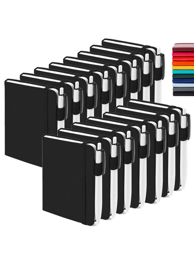 feela 15 Pack Pocket Small Notebooks Bulk, Mini Cute Notepads Hardcover College Ruled Lined Journals with Pen Holder for School Business Memos, with 15 Black Pens, 3.5”x 5.5”, A6, Black - Image 1