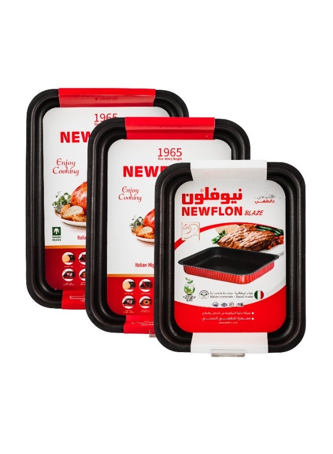 نيوفلون طقم صواني فرن مستطيلة نيوفلون BLAZE 🔴 3 قطع | مقاسات 31×24 – 36×28 – 42×30 سم | طلاء مانع للالتصاق 🍖🔥 - Image 1