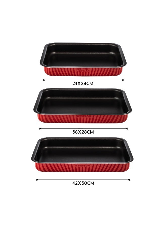 نيوفلون طقم صواني فرن مستطيلة نيوفلون BLAZE 🔴 3 قطع | مقاسات 31×24 – 36×28 – 42×30 سم | طلاء مانع للالتصاق 🍖🔥 - Image 2