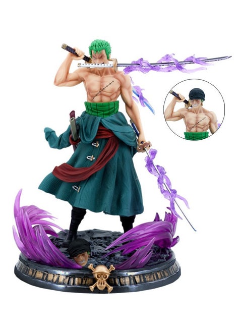 Anime One Piece Roronoa Zoro Action Figure, Anime Figure Sauron Three Swords Stream Double-Headed Scene Statue, Anime Realistic Model Ornament, Super Collectible Model Statue Anime Figure Toy 20.5CM
