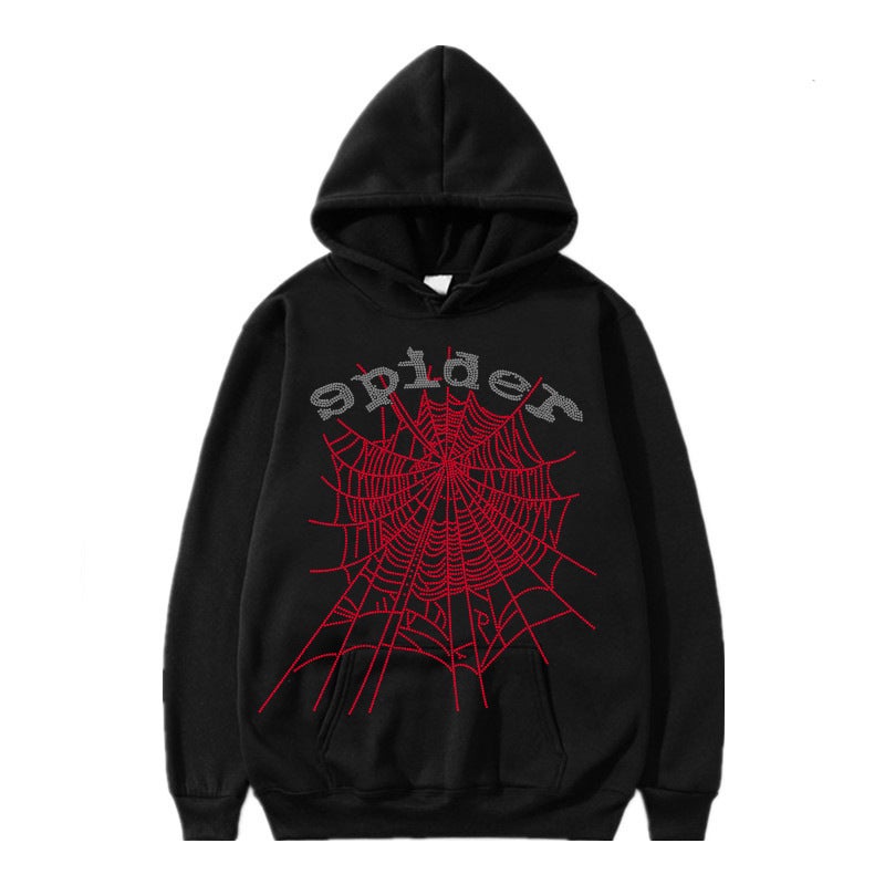 Unisex Sp5der Rhinestone Hoodie Autumn Spring Jacket A black 