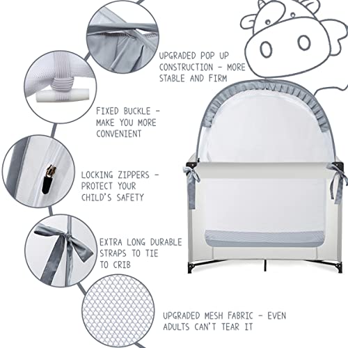 L RUNNZER Pack N Play Tent, Baby Pop Up Crib Tent to Keep Baby in, Crib Net for Pack and Plays, Mini Cribs & Play Yards (39.6" L x 27.6" W x 49.2" H) - Image 3