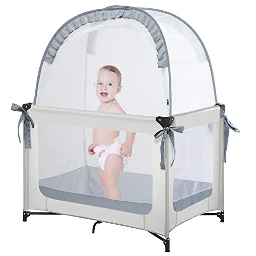L RUNNZER Pack N Play Tent, Baby Pop Up Crib Tent to Keep Baby in, Crib Net for Pack and Plays, Mini Cribs & Play Yards (39.6" L x 27.6" W x 49.2" H) - Image 1