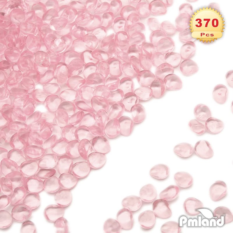 PMLAND 370 PCs 16mm Clear Acrylic Stones Table Scattering Wedding Bridal Baby Shower Party Decorations Vase Fillers, Cute Irregular Rocks Almond Shape - Soft Pink - Image 2