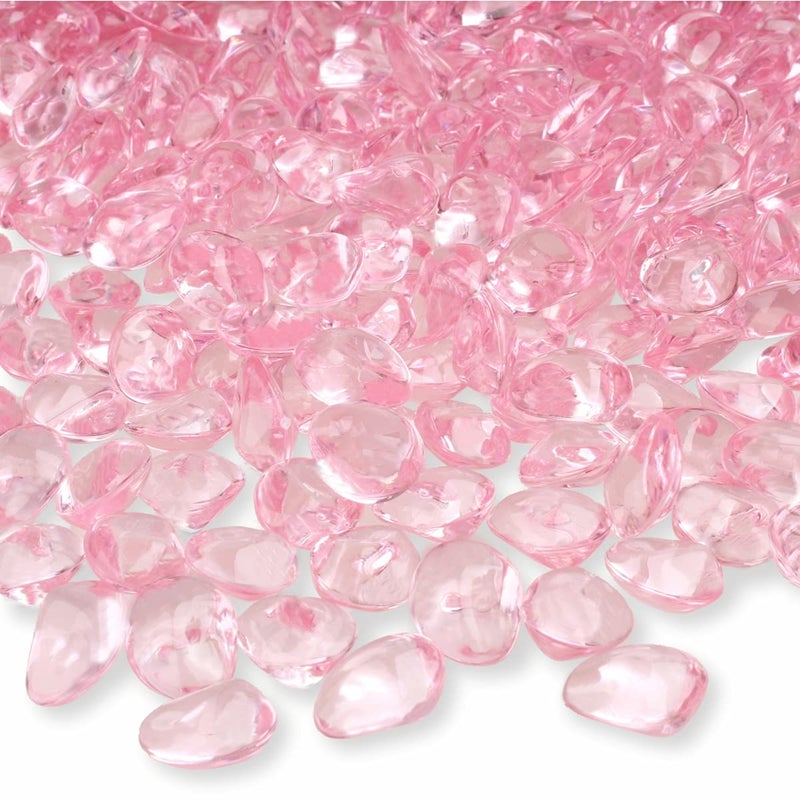 PMLAND 370 PCs 16mm Clear Acrylic Stones Table Scattering Wedding Bridal Baby Shower Party Decorations Vase Fillers, Cute Irregular Rocks Almond Shape - Soft Pink - Image 1