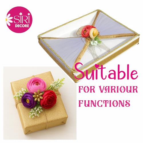 SIRI DECORE Artificial Wedding Flowers for Tray Packing – Handmade Roses & Greenery | Shagun, Engagement, Haldi, Mehendi Décor | Gift Hamper & Trousseau Packing Accessories (Set of 6, Multicolor) - Image 4
