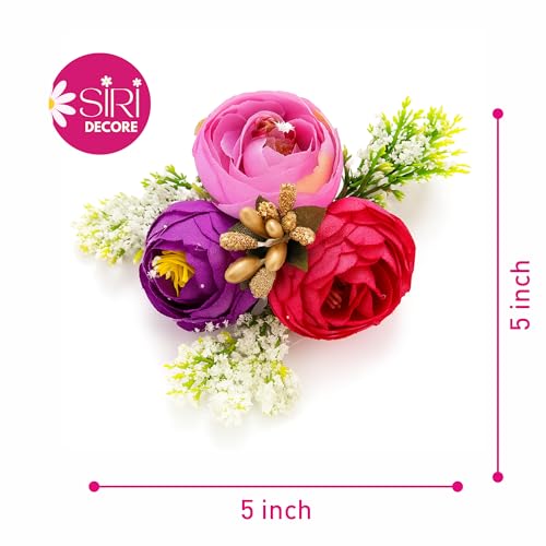 SIRI DECORE Artificial Wedding Flowers for Tray Packing – Handmade Roses & Greenery | Shagun, Engagement, Haldi, Mehendi Décor | Gift Hamper & Trousseau Packing Accessories (Set of 6, Multicolor) - Image 2