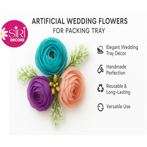 SIRI DECORE Artificial Wedding Flowers for Tray Packing – Handmade Roses & Greenery | Shagun, Engagement, Haldi, Mehendi Décor | Gift Hamper & Trousseau Packing Accessories (Set of 6, Multicolor) - Image 3