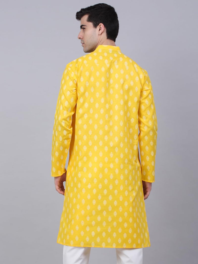 Jompers Men's Cotton Floral Printed Kurtas (Lemon, S) - Image 2