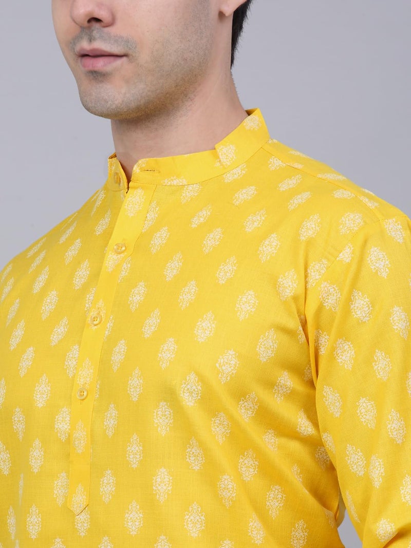 Jompers Men's Cotton Floral Printed Kurtas (Lemon, S) - Image 5