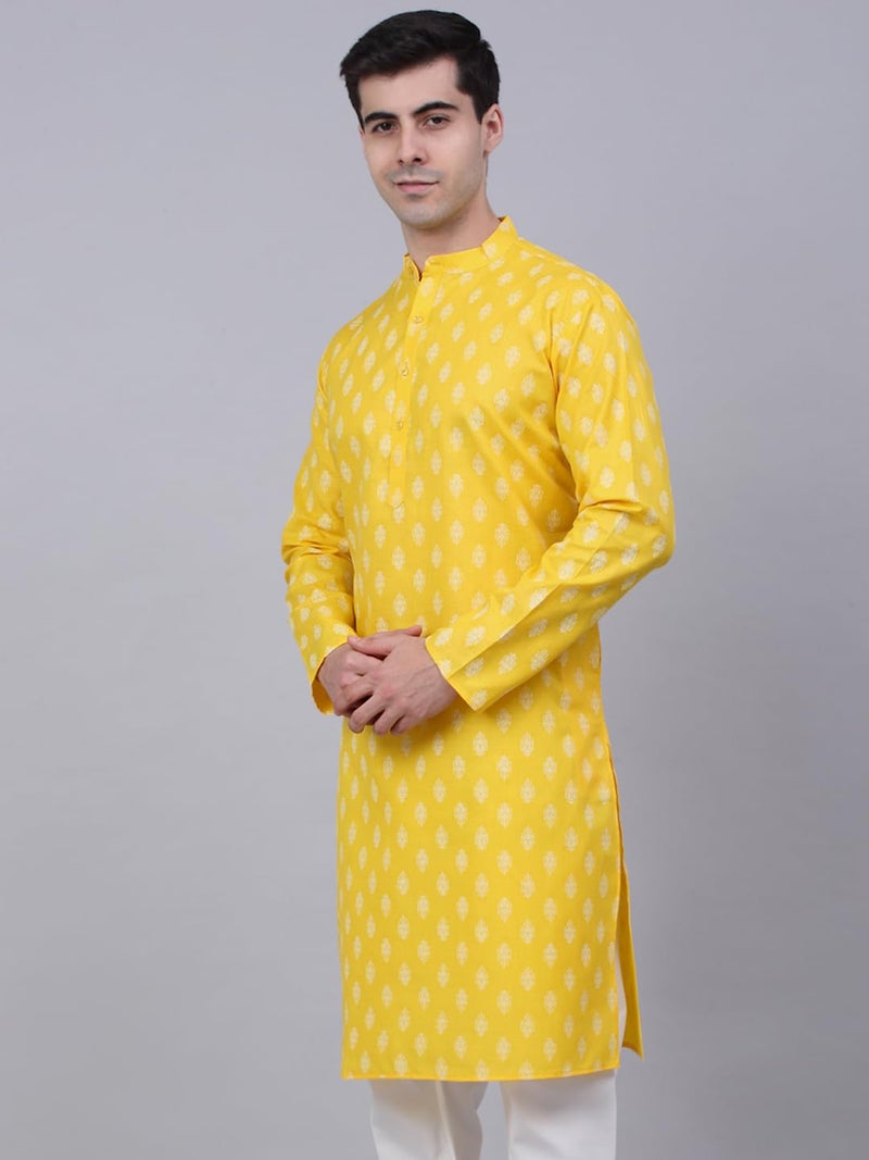 Jompers Men's Cotton Floral Printed Kurtas (Lemon, S) - Image 3