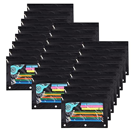 YoeeJob Pencil Pouch for 3 Ring Binder, Binder Pouches with Zipper Bulk, Pen Holder Case with Clear Window School Class Office Organizers, 24 Pack, Black - Image 1