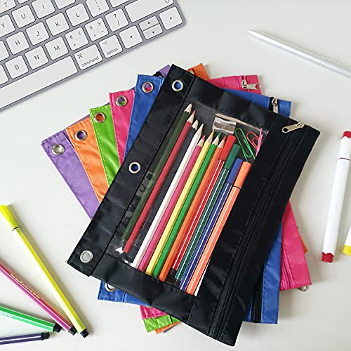 YoeeJob Pencil Pouch for 3 Ring Binder, Binder Pouches with Zipper Bulk, Pen Holder Case with Clear Window School Class Office Organizers, 24 Pack, Black - Image 3