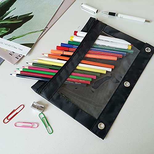 YoeeJob Pencil Pouch for 3 Ring Binder, Binder Pouches with Zipper Bulk, Pen Holder Case with Clear Window School Class Office Organizers, 24 Pack, Black - Image 2