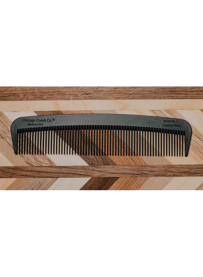 Model 3 Carbon Fiber Made In Usa Antistatic 5.5 Inches (14 Cm) Long Finetooth Pocket Travel Edc Comb Finer Hair And Beards