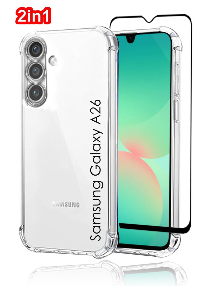 2 in 1 Pack For Samsung Galaxy A26 Protection Pack - Ultra Clear Shockproof Case & Edge-to-Edge Screen Protector, 360 Degree Protection, Back Cover & Screen Protector for Samsung Galaxy A26 - Image 1