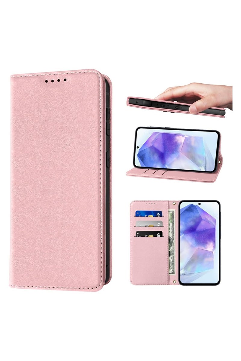 VKL Samsung Galaxy A56 5G Ultra Flip Cover PU Leather Magnetic Closure Kickstand Wallet Case Card Holder Shockproof Flip Cases - Pink - Image 1