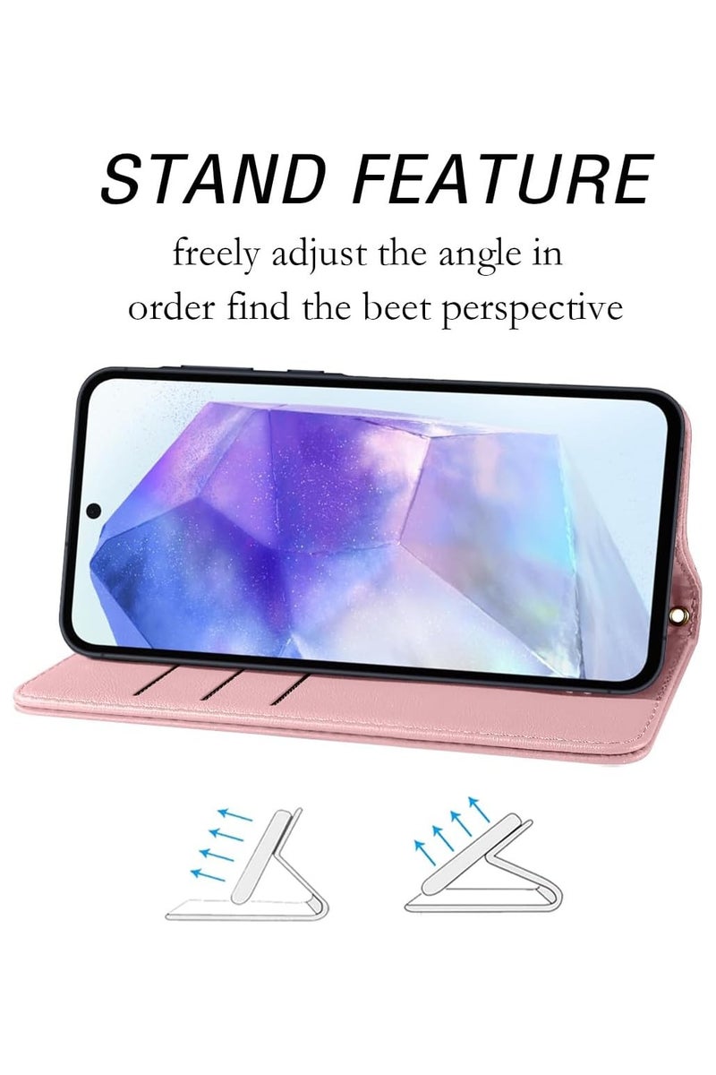 VKL Samsung Galaxy A56 5G Ultra Flip Cover PU Leather Magnetic Closure Kickstand Wallet Case Card Holder Shockproof Flip Cases - Pink - Image 3