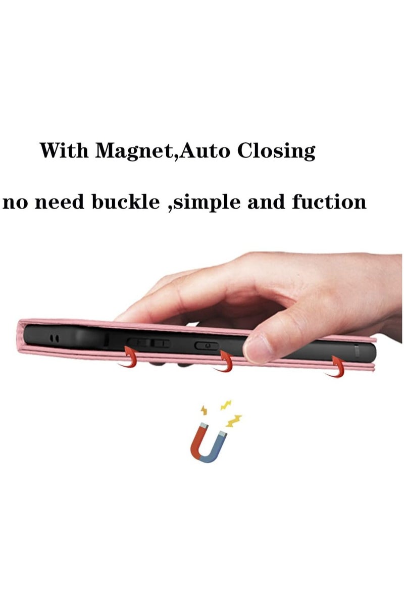 VKL Samsung Galaxy A56 5G Ultra Flip Cover PU Leather Magnetic Closure Kickstand Wallet Case Card Holder Shockproof Flip Cases - Pink - Image 2