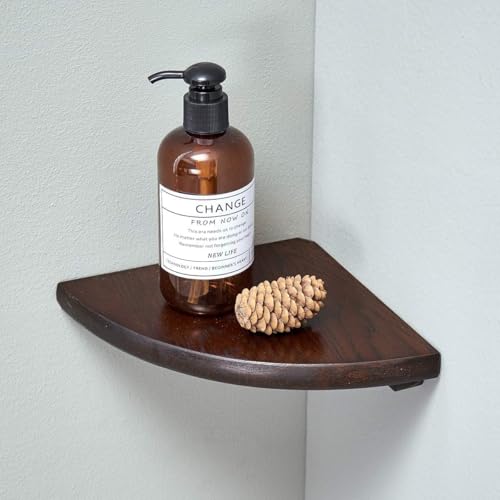Conamily Corner Shelf Solid Oak Wood Floating Corner Shelf Wall Mount Round End Floating Speaker Shelves with Wire Hole for Small Plant Photo Frame for Bedroom Kitchen Living Room Walnut 7in - Image 1