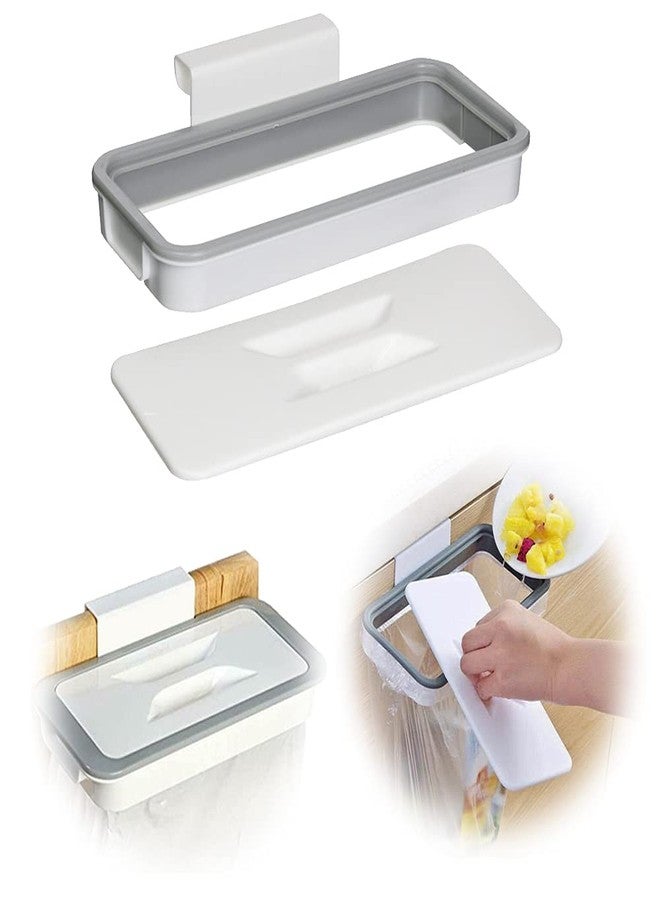 LIUHUIZEYU Portable Trash Bag Holder, Hanging Garbage Bag Holder,Over The Cabinet Plastic with Lid Kitchen Garbage Bags Storage Rack Trash Bin (1 pcs) - Image 1