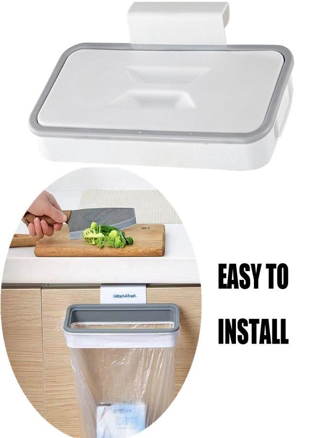 LIUHUIZEYU Portable Trash Bag Holder, Hanging Garbage Bag Holder,Over The Cabinet Plastic with Lid Kitchen Garbage Bags Storage Rack Trash Bin (1 pcs) - Image 2