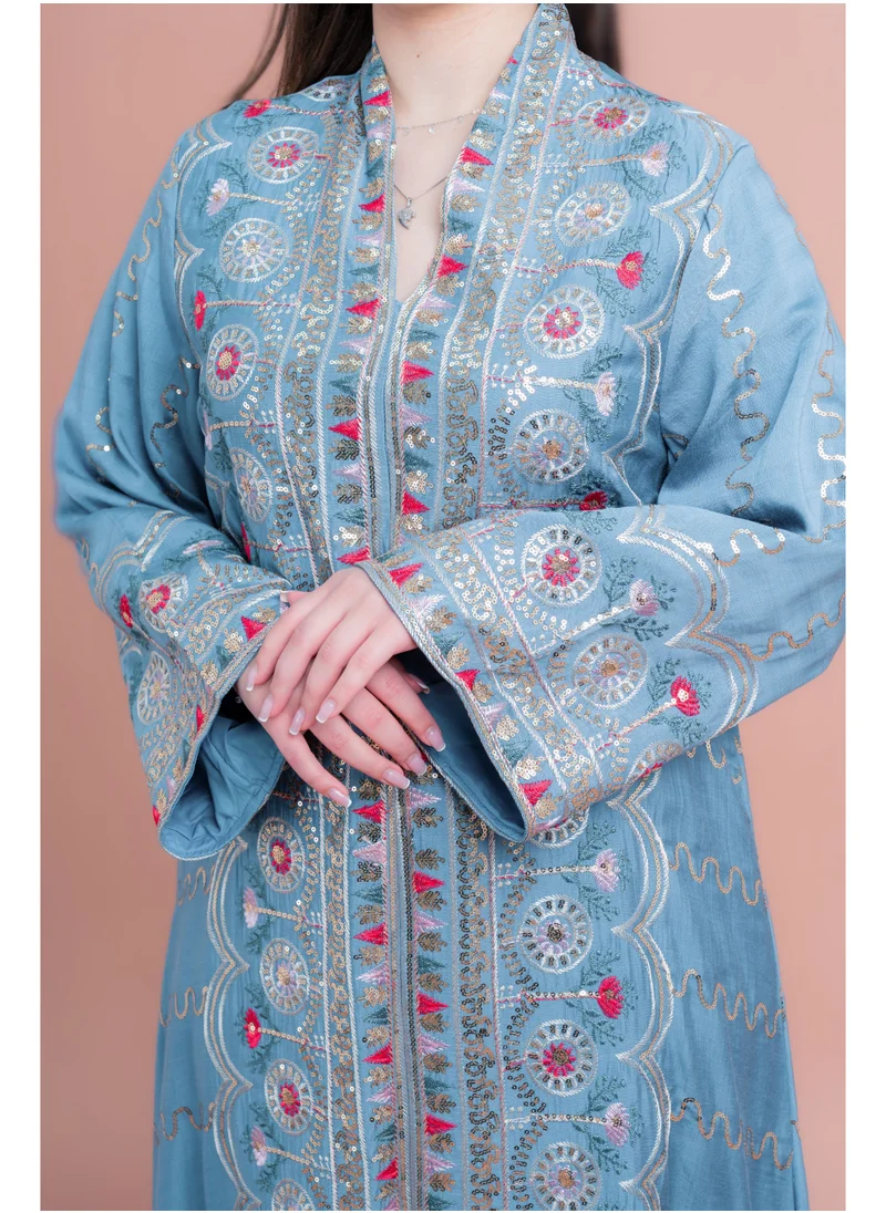 اكسا جلابية عصرية مطرزة IK4014 ازرق