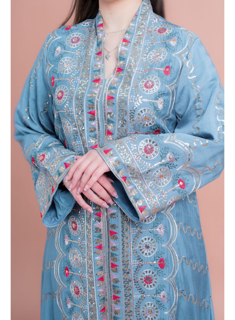 IKKXA Embroidered Modern Jalabiya IK4014 Blue - Image 2