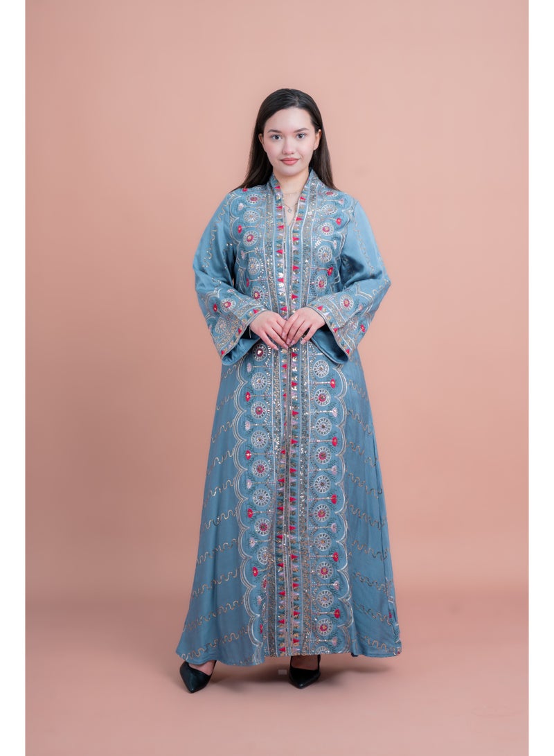 IKKXA Embroidered Modern Jalabiya IK4014 Blue - Image 1