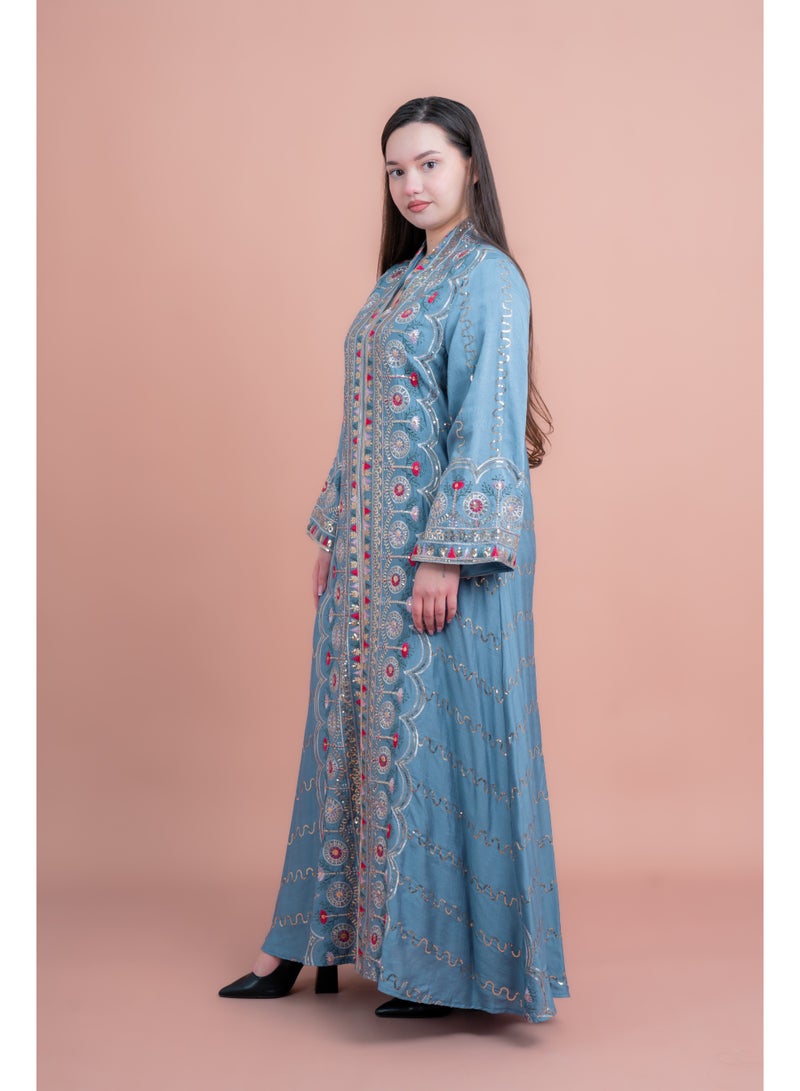 IKKXA Embroidered Modern Jalabiya IK4014 Blue - Image 3