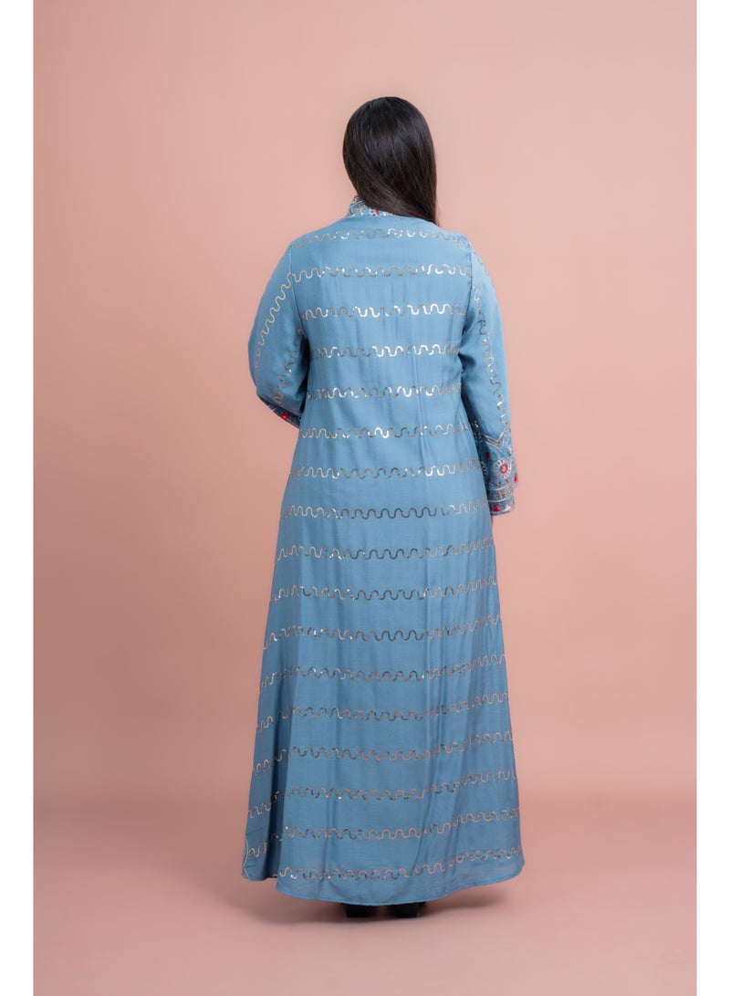 IKKXA Embroidered Modern Jalabiya IK4014 Blue - Image 4